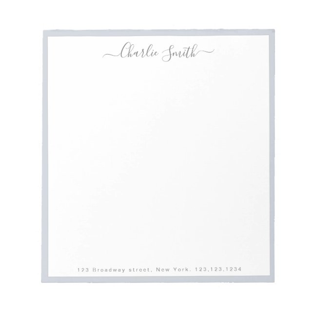 Simple script gray border personalized stationery notepad (Front)