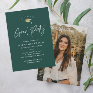 Simple Script Green Photo Graduation Party Invitation