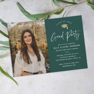 Simple Script Green Photo Graduation Party Invitation