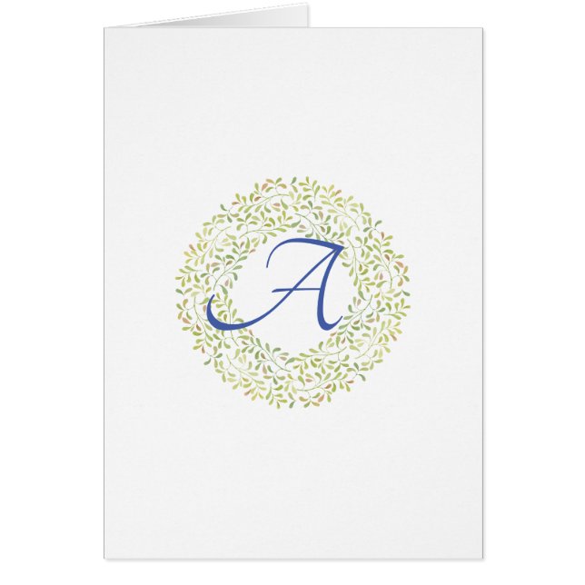 Simple Script Green Wreath Monogram Note Cards (Front)