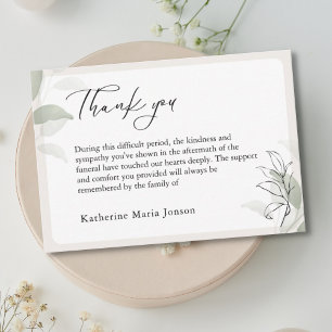 Simple Script Greenery Sympathy Funeral Thank You Card