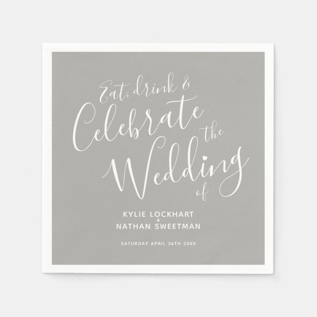 Simple script grey and white wedding napkins (Front)