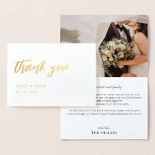 Simple Script Handwritten Photo Wedding Thank You Foil Card