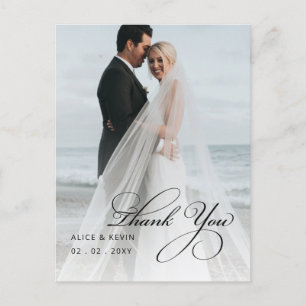 Simple Script Handwritten Photo Wedding Thank You Postcard