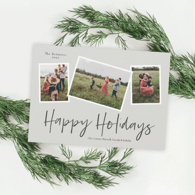 Simple Script Happy Holidays 3 Photo Collage Holiday Postcard (Creator Uploaded)