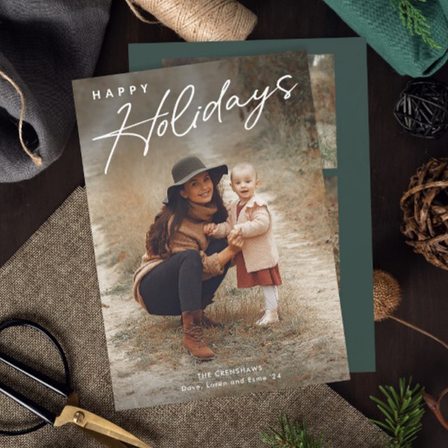 Simple Script Happy Holidays 3 Photo  Holiday Card (Simple Happy Holidays Script 3 Photo Holiday card.)