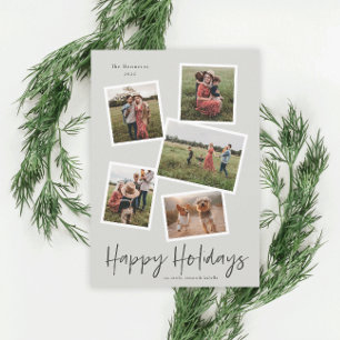 Simple Script Happy Holidays 5 Photo Collage Holiday Postcard