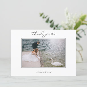 Simple Script Heart Thank You Wedding Photo Card