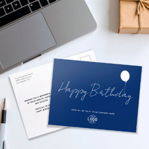 Simple Script Logo Navy Bue Business Birthday Postcard