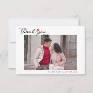 Simple Script Love Heart Classy Wedding Photo Thank You Card