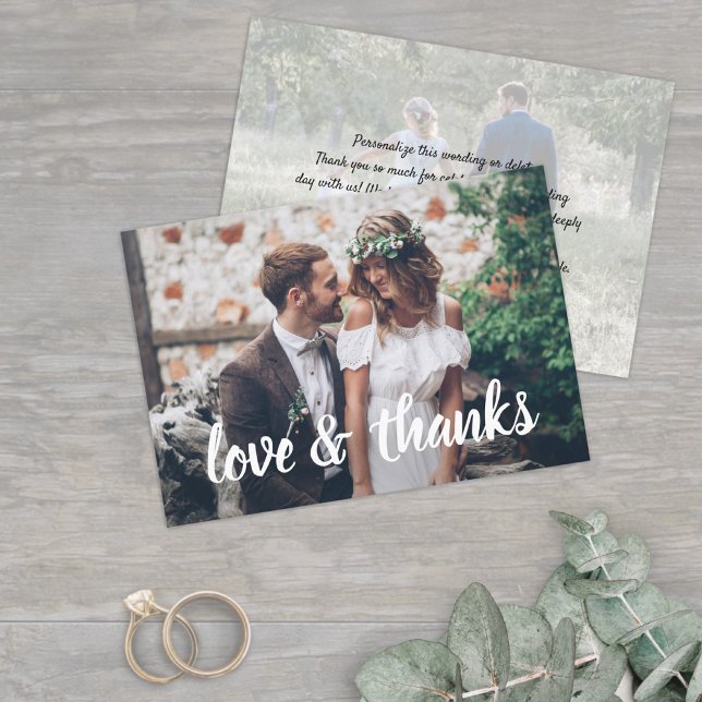 Simple Script Love & Thanks 2 Photo Wedding Thank You Card (Creator Uploaded)
