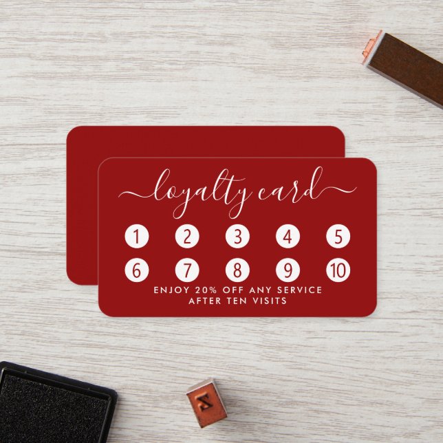 Simple Script Loyalty Card - Red & White (Front/Back In Situ)