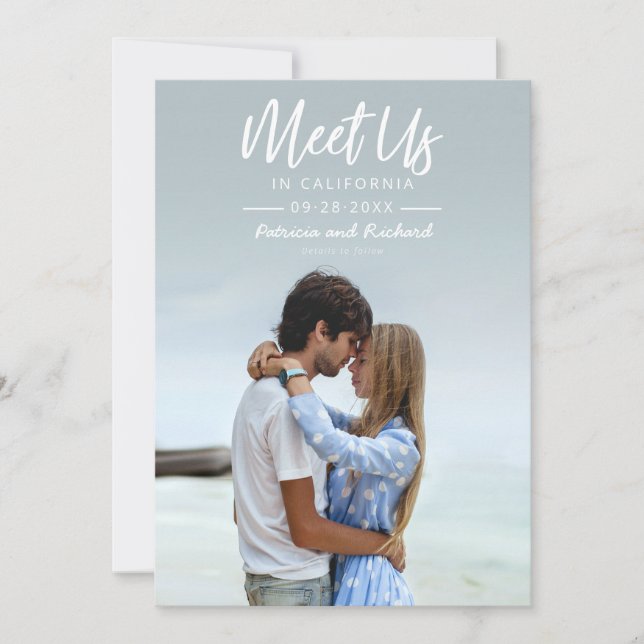 Simple Script Meet Us In Save The Date Photo Invitation (Front)