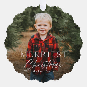Simple Script Merriest Christmas Photo Holiday Tree Decoration Card