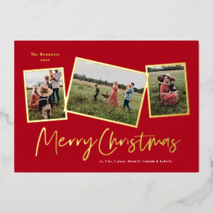 Simple Script Merry Christmas 3 Photo Collage Gold