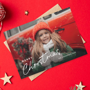 Simple Script Merry Christmas 3 Photo  Holiday Card