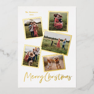 Simple Script Merry Christmas Photo Collage Gold
