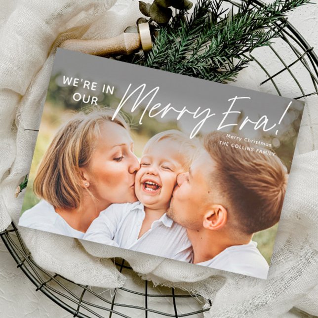 Simple Script Merry Era Photo Christmas Holiday Card (Simple Script Merry Era Photo Christmas Holiday Cards.)
