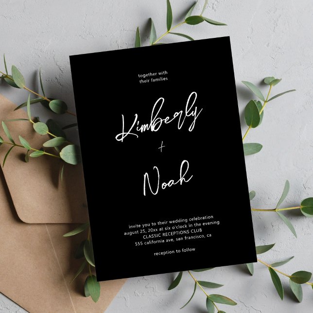 Simple script minimalist black and white wedding invitation (Creator Uploaded)