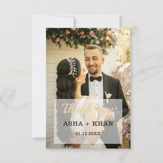 Simple Script Minimalist Heart Wedding Photo Thank You Card (Front)