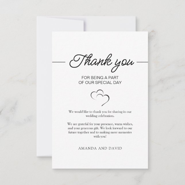 Simple Script Minimalist Wedding Photo  Thank You Card (Back)