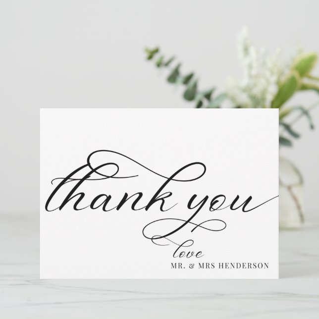 Simple Script Minimalist Wedding Thank You Cards. Card (Standing Front)