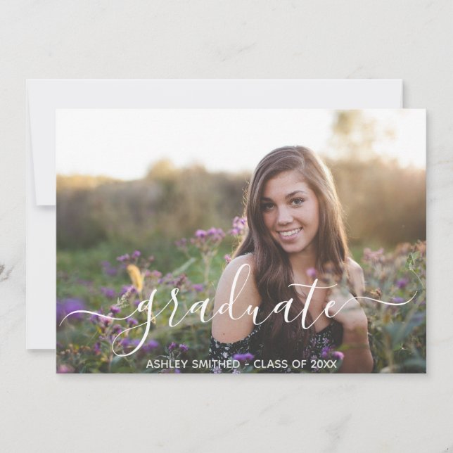 Simple Script Modern 2 Photo Graduation Announcement (Front)
