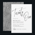 Simple Script Modern Black and White 21st Birthday Invitation<br><div class="desc">Simple and stylish 21st birthday invitations with "Twenty One" text in large brush script. Modern black and white.</div>