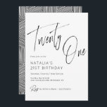 Simple Script Modern Black and White 21st Birthday Invitation<br><div class="desc">Simple and stylish 21st birthday invitations with "Twenty One" text in large brush script. Modern black and white.</div>
