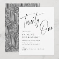 Simple Script Modern Black and White 21st Birthday