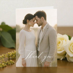 Simple Script Modern Photo Wedding Thank You Card