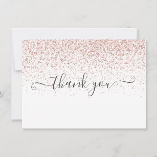 Simple Script Modern Rose Gold Glitter Business Thank You Card