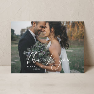 Simple Script Modern Wedding Photo Landscape Thank You Card