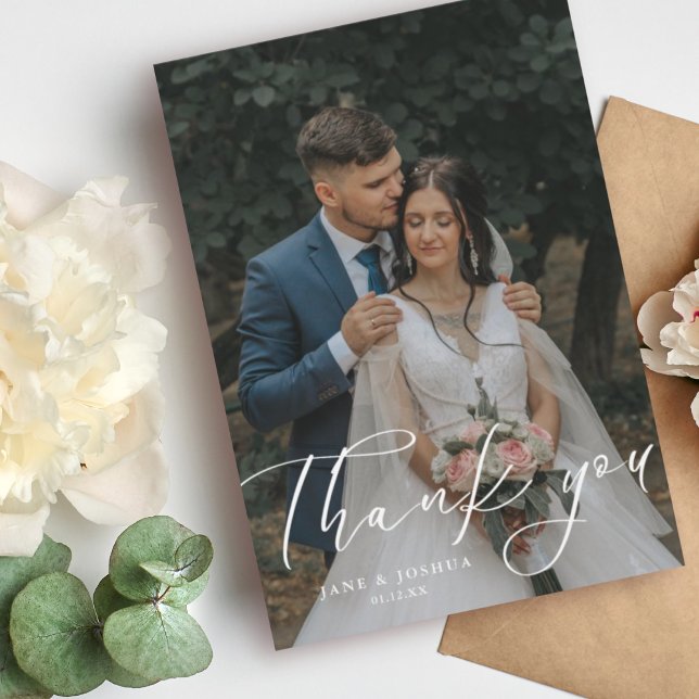 Simple Script Modern Wedding Photo Thank You Card (Creator Uploaded)