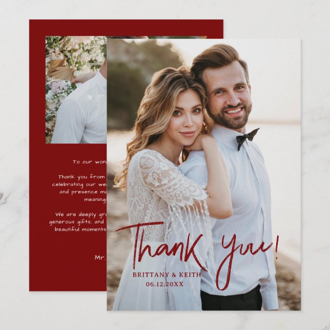 Simple Script Modern Wedding Photo Thank You Card (Front/Back)