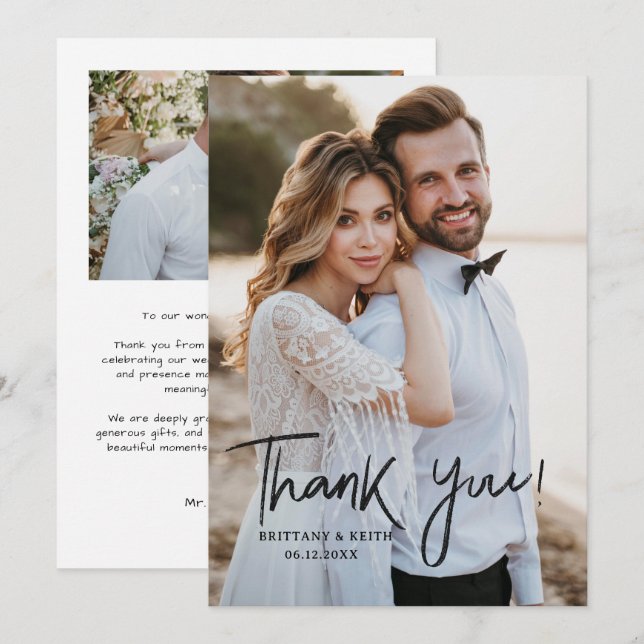 Simple Script Modern Wedding Photo Thank You Card (Front/Back)