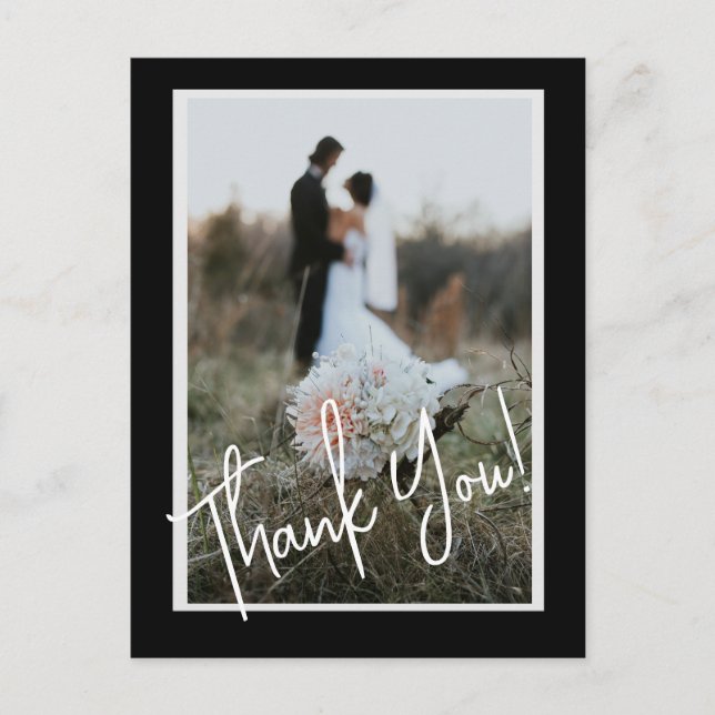 Simple Script Modern Wedding Photo Thank You Postcard (Front)