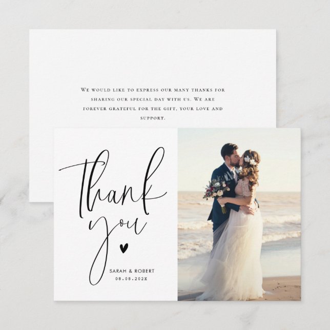simple script modern wedding thank you card (Front/Back)