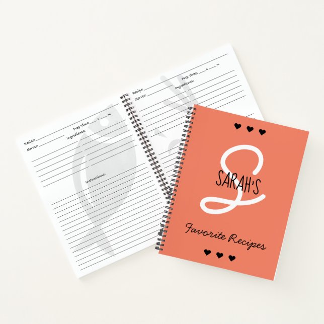 Simple Script Monogram Favourite Recipes Coral Notebook (Inside)
