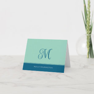 Simple Script Monogram Teal Navy Blue Note Cards