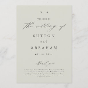 Simple Script Monogram Wedding Programme