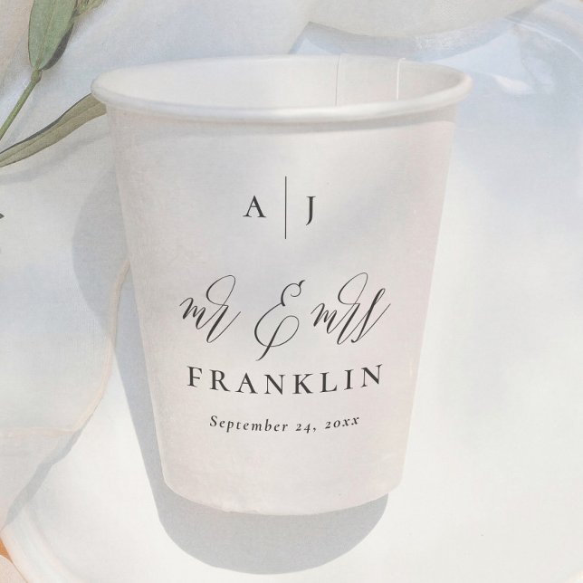 Simple Script Mr & Mrs Monogram Wedding Paper Cups (Creator Uploaded)