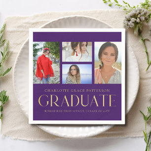 Simple Script Multi Photo Grad Graduation Party Napkin