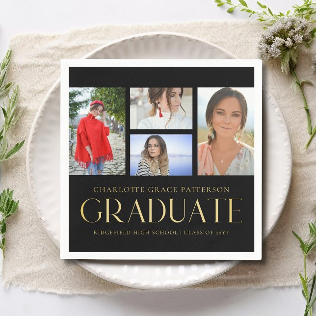 Simple Script Multi Photo Grad Graduation Party Napkin (Creator Uploaded)