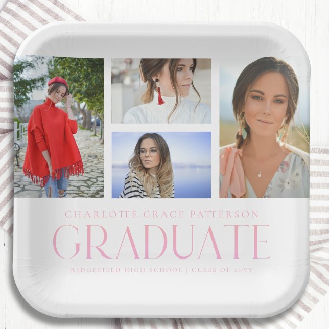 Simple Script Multi Photo Grad Graduation Party Paper Plate (Creator Uploaded)