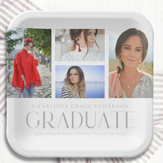 Simple Script Multi Photo Grad Graduation Party Paper Plate (Creator Uploaded)
