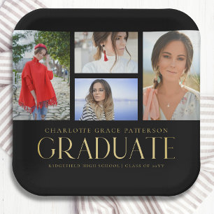 Simple Script Multi Photo Grad Graduation Party Paper Plate
