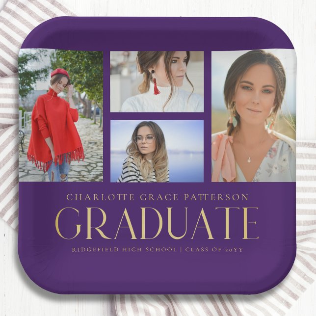 Simple Script Multi Photo Grad Graduation Party Paper Plate (Creator Uploaded)