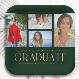 Simple Script Multi Photo Grad Graduation Party Paper Plate