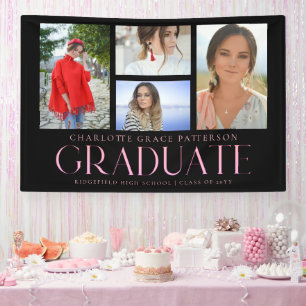 Simple Script Multi Photo Graduation Announcement  Banner